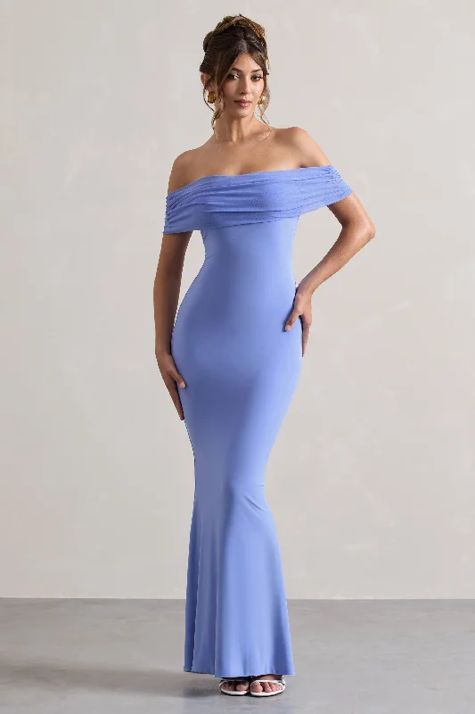 Elegant evening dress-Kiana | Pale Blue Bardot Maxi Dress