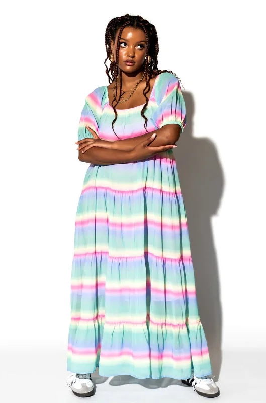 Off-shoulder evening dress-Lucky Lady Maxi Dress in Sugar High