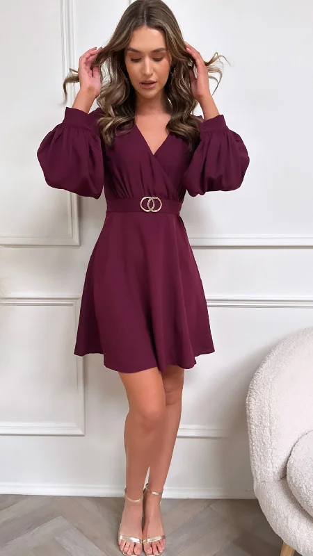 Glitter evening dress-Lalika Raspberry Long Sleeve Buckle Skater Dress