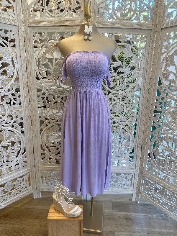 Casual cotton dress-Lavender Smocked Midi Dress