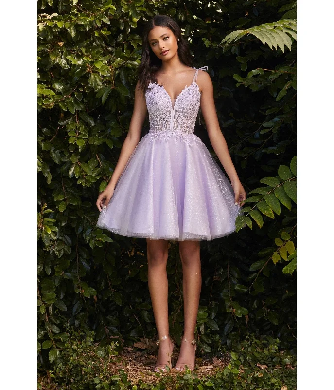 Striped sundress-Cinderella Divine  Lavender Tulle & Corset Applique Mini Prom Dress