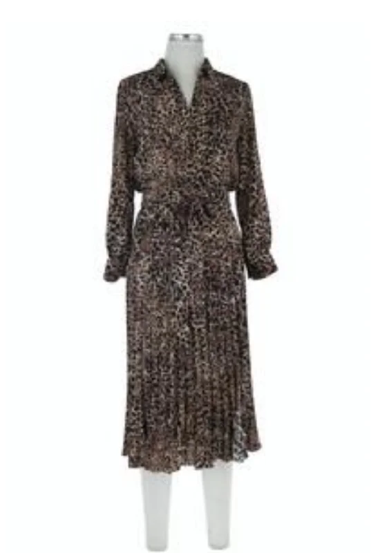 Lace midi dress-Leopard Pleated Shirt Dress