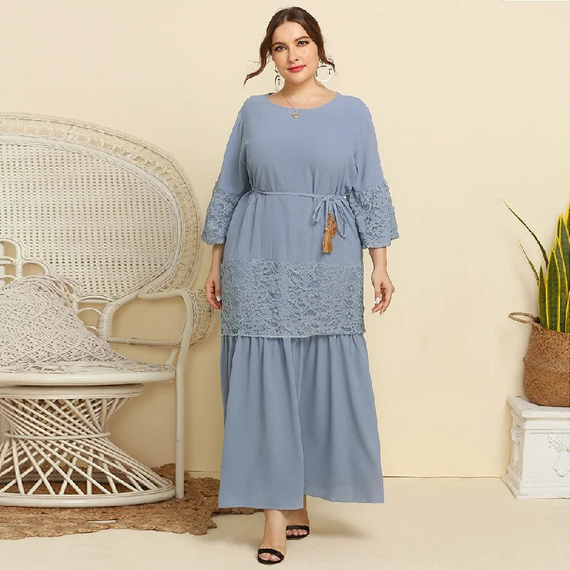 Ruched party dress-BerriesJam - Loose Lace Patchwork Muslim Oversized Casual Dress