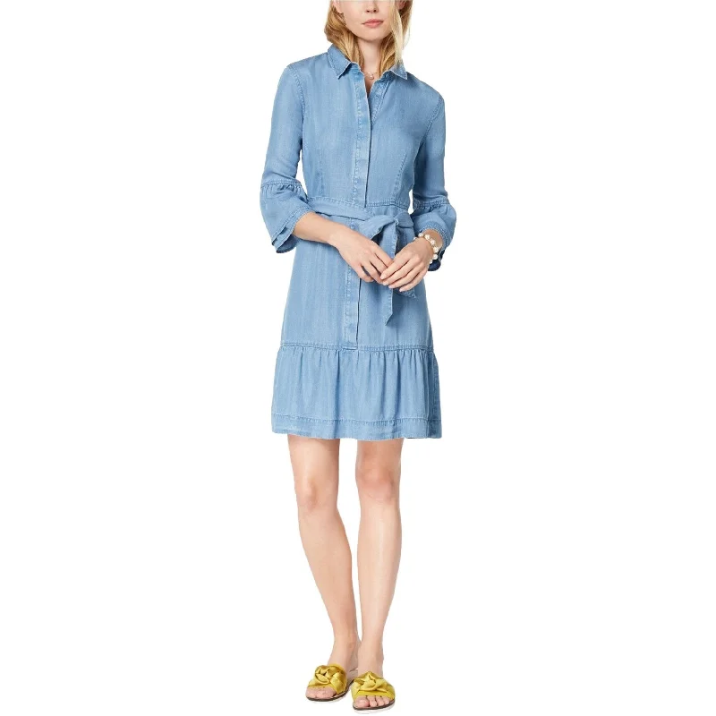 Ruched prom dress-maison Jules Womens Ruffled Shirt Dress, Blue, 2