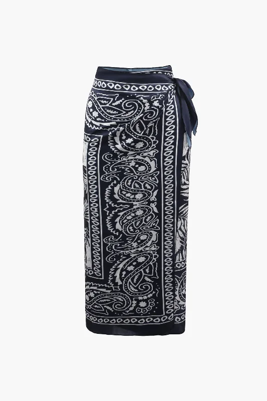 Ruffled maxi dress-Paisley Print Knot Side Midi Skirt