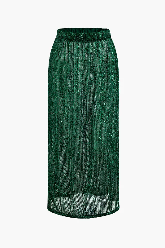 Floral party dress-Sequin Elastic Waist Maxi Skirt