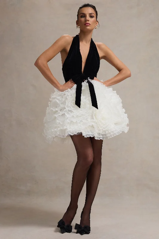 One-shoulder sundress-Meringue | Black Velvet Plunge-Neck Mini Dress With Tulle Skirt