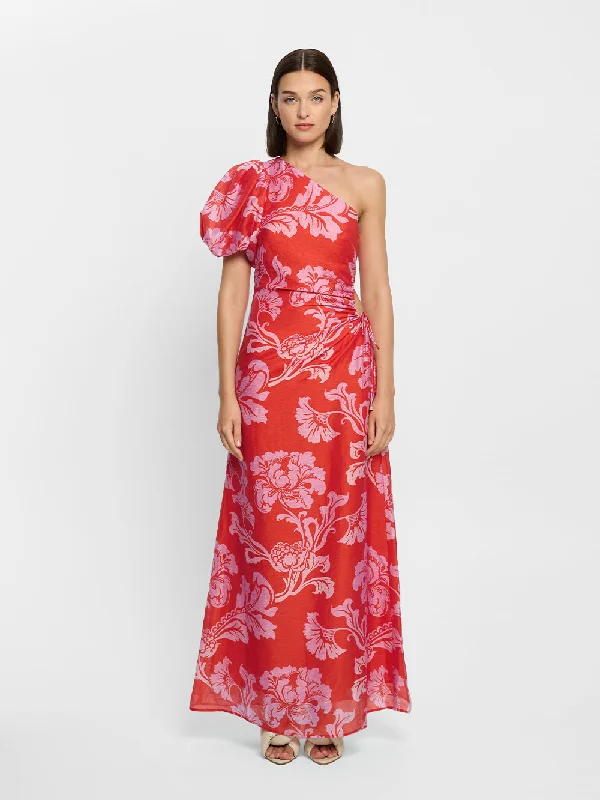 Floral cocktail dress-Olina One Shoulder Maxi Dress