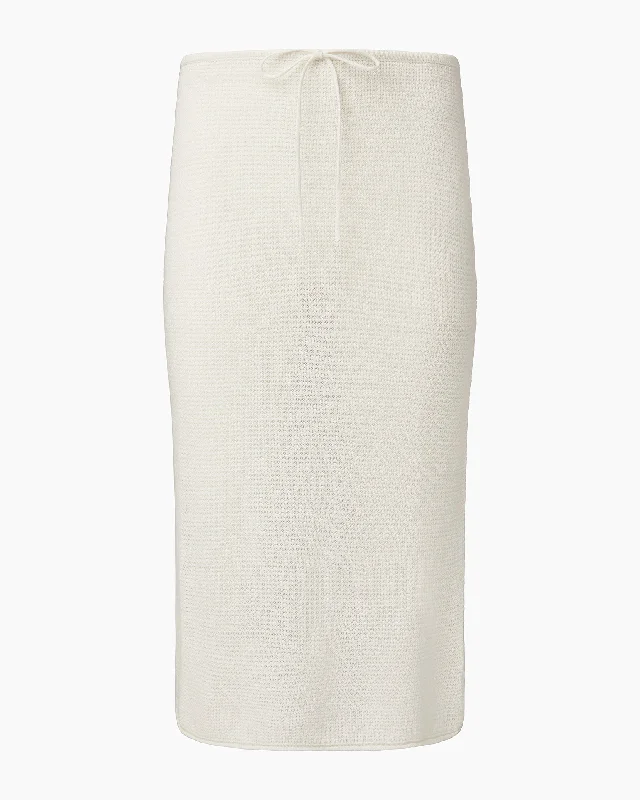 Plaid flannel dress-Linen Knit Low Rise Midi Skirt | White