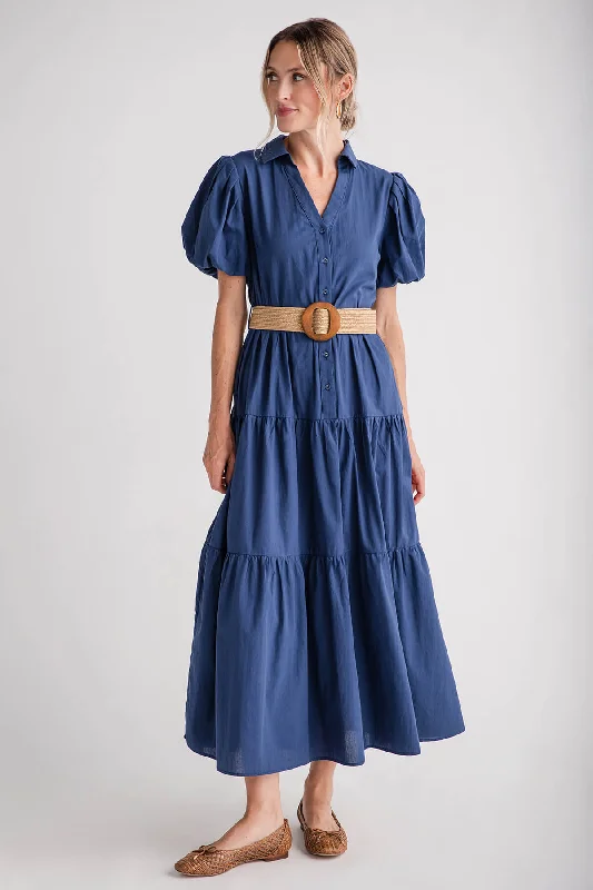 Off-shoulder midi dress-Pinch Buttondown Belted Maxi Dress