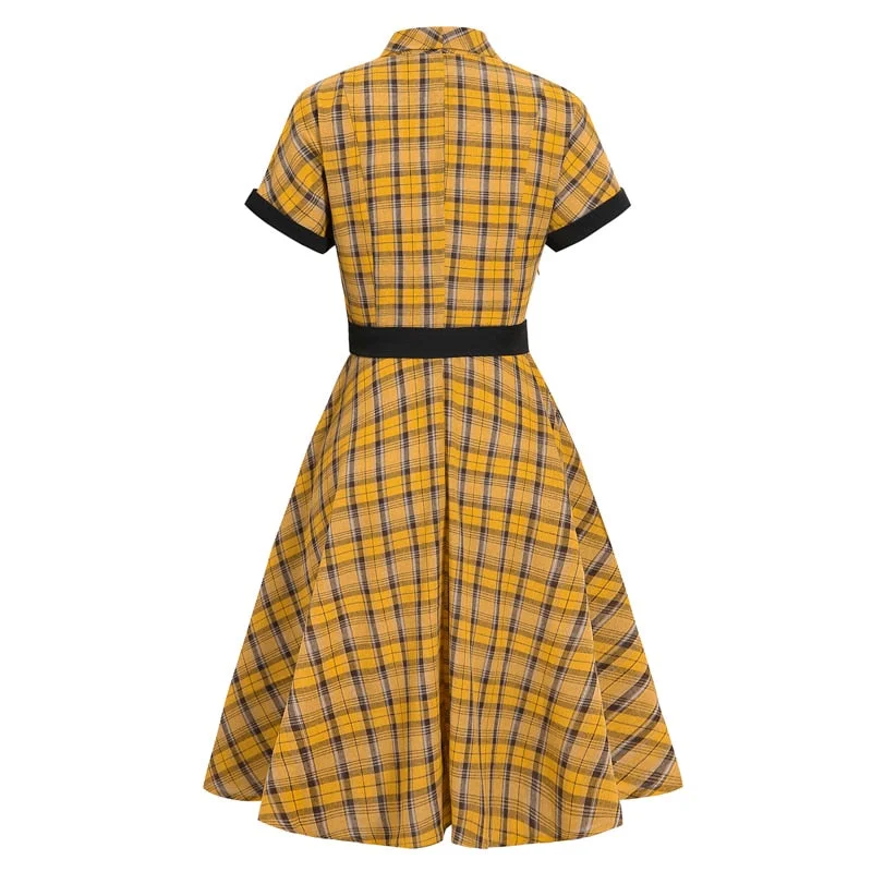 Lace midi dress-BerriesJam - 2024 Plaid Button Up High Waist Belted A Line Elegant Dress