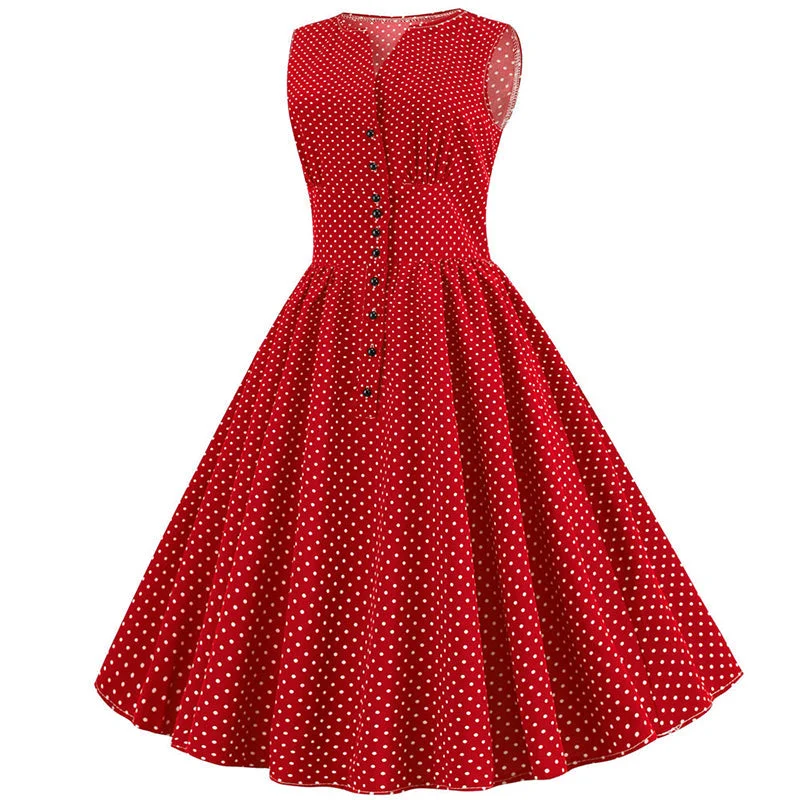 Velvet party dress-BerriesJam - 2024 Polka Dot Single Breasted V Neck Sleeveless Dress