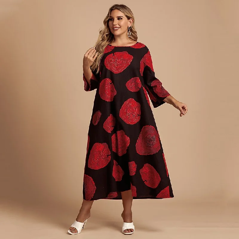 One-shoulder evening dress-BerriesJam - 2024 Print Three Quarter Oversized Casual Long Dress