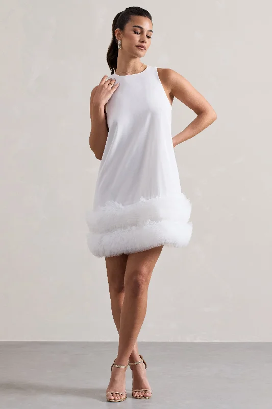 Floral evening dress-Raise A Glass | White A-Line Mini Dress With Tulle Hem