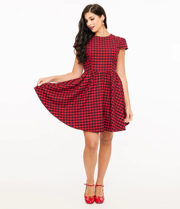 Satin prom dress-Red & Black Plaid Mini Dress