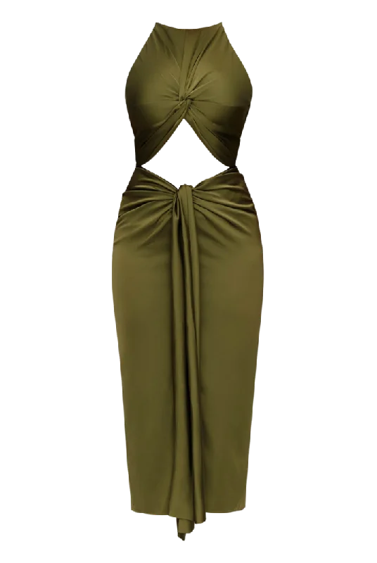 Sheath work dress-Reni Cut-Out Midi Dress | Olive