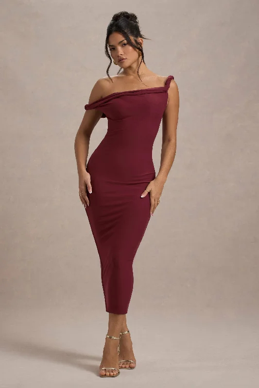 Long sleeve prom dress-Salome | Berry Twisted Asymmetric Midi Dress