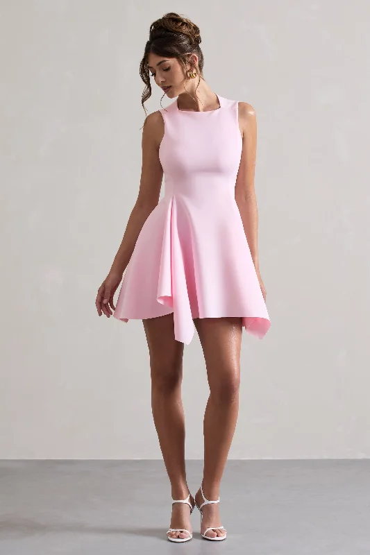 Pleated midi dress-Scout | Pink Sleeveless Draped Hem Mini Dress