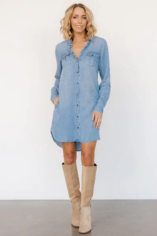 Ruffled maxi dress-Shania Shirt Dress | Chambray