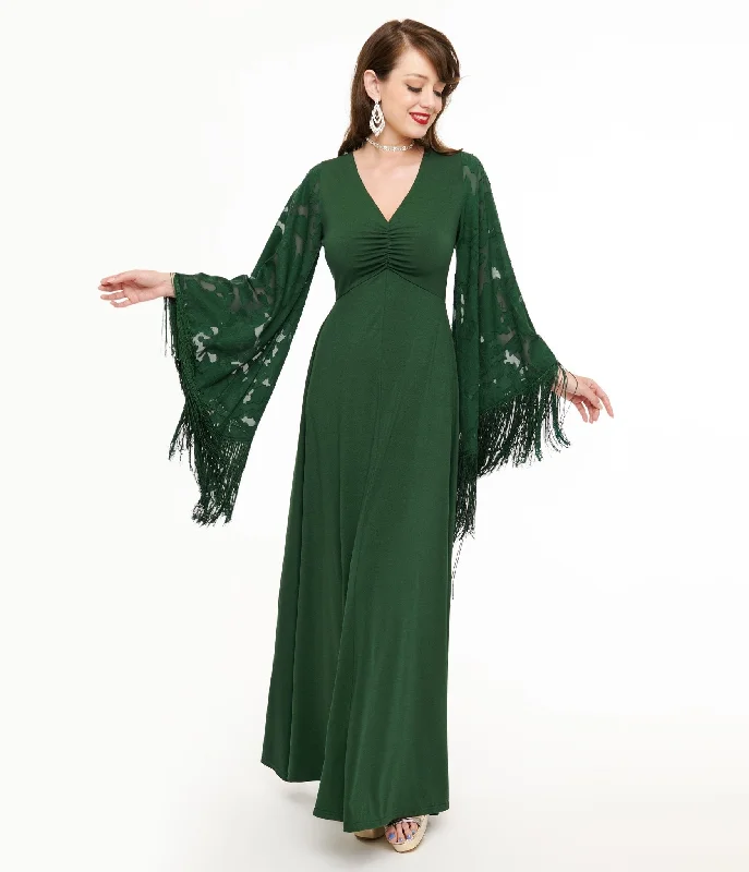 Fringe party dress-Smak Parlour 1970s Green Fringe Sleeve Maxi Dress