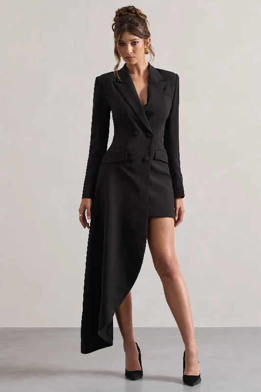 Glitter evening dress-Spiral | Black Tailored Blazer Mini Dress With Asymmetric Hem