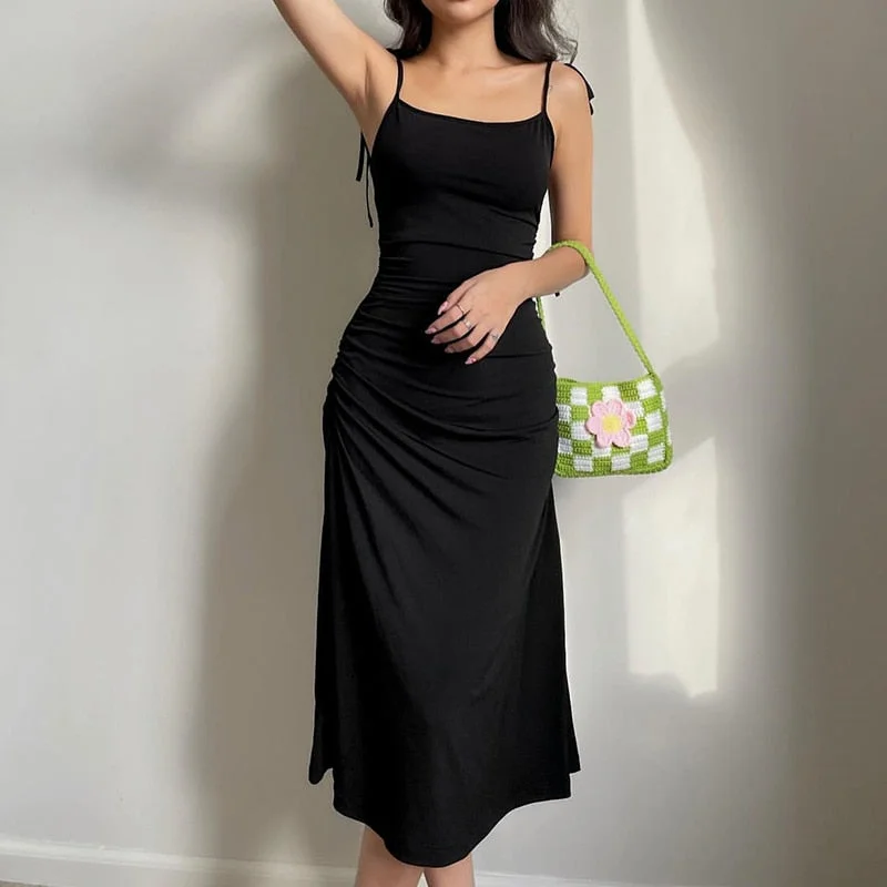 Polka dot wrap dress-BerriesJam - Strappy Ruched Irregular Elegant Backless Long Dress