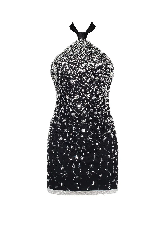 Halter neck cocktail dress-Striking halterneck crystal-embellished mini dress, Xo Xo