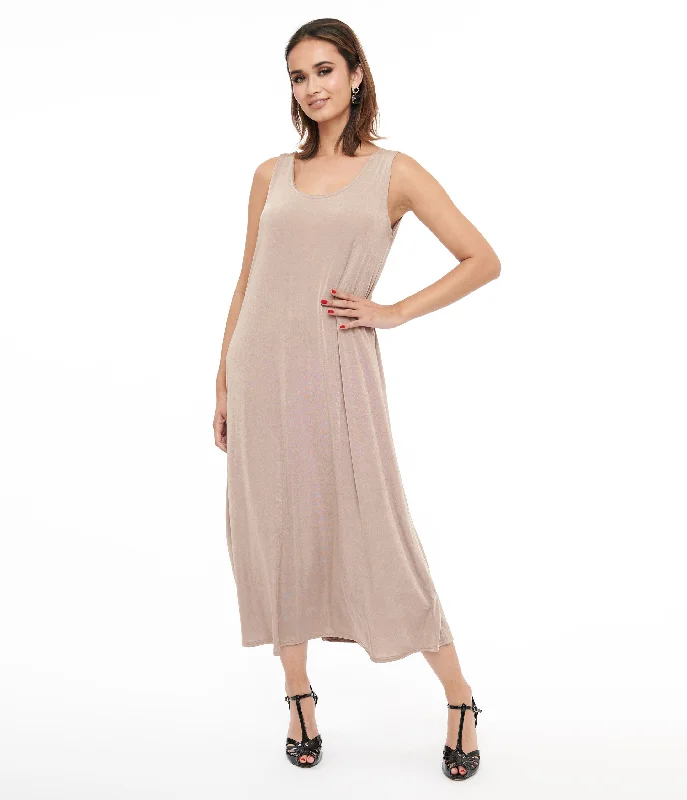 Polka dot party dress-Taupe Slip Maxi Dress