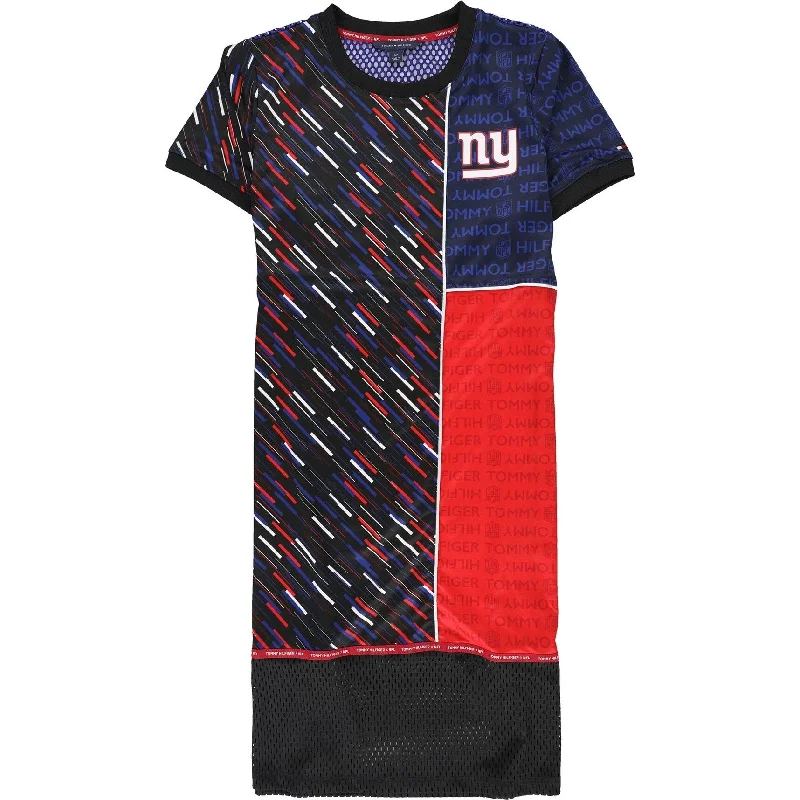 One-shoulder maxi dress-Tommy Hilfiger Womens New York Giants Jersey Shirt Dress, Multicoloured, Small