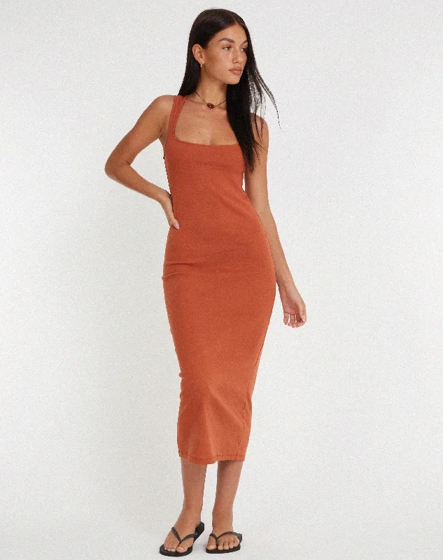 One-shoulder midi dress-Uzma Midi Dress in Spice