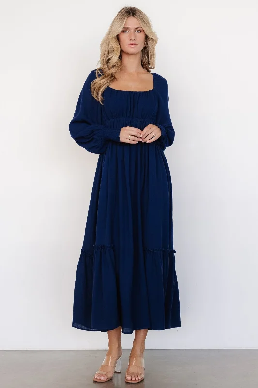 Corset cocktail dress-Vienna Long Sleeve Dress | Navy