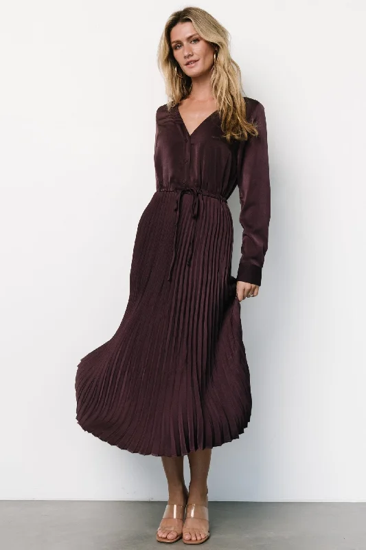 Tiered ruffle dress-Waco Pleated Dress | Dark Plum