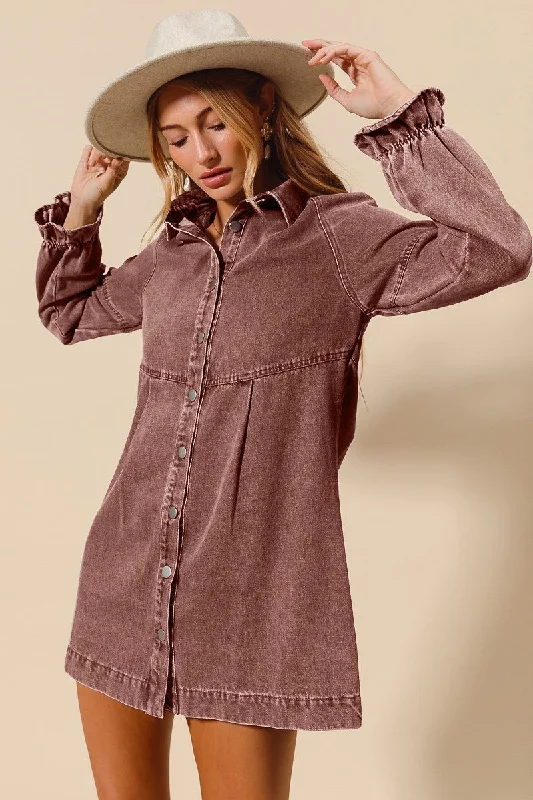 Glitter sundress-Washed Color Denim Button Down Shirt Dress