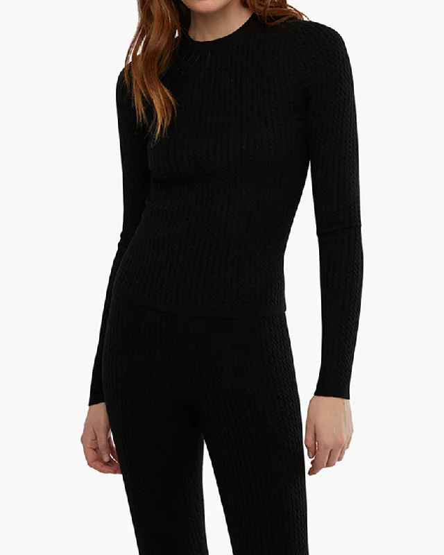 Smocked maxi dress-Cable Knit Long Sleeve | Black