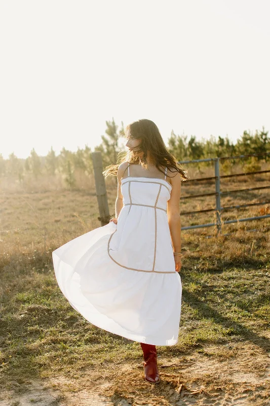 Smocked cocktail dress-White Contrast Tiered Maxi Dress