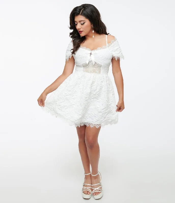 Tiered cocktail dress-White Goth Lace Mini Dress