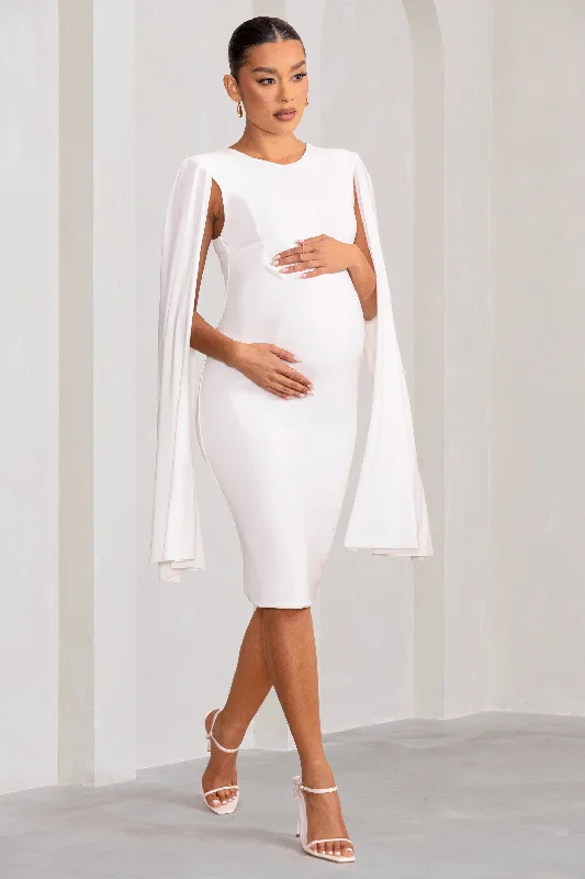 Polka dot sundress-Hey Mama | White Maternity Cape Midi Dress