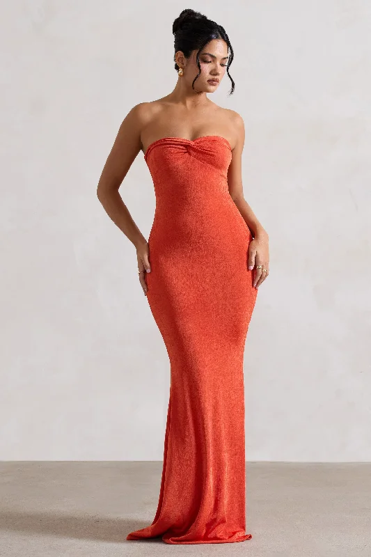 Off-shoulder midi dress-Wild Fantasy | Orange Bandeau Sweetheart Maxi Dress