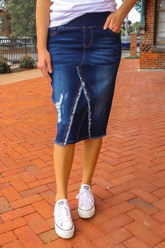 Tulle maxi skirt-Becca Distressed Denim Skirt (Dk. Indigo)