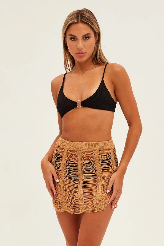 Cargo skirt in olive-Beige Beach Crochet Skirt