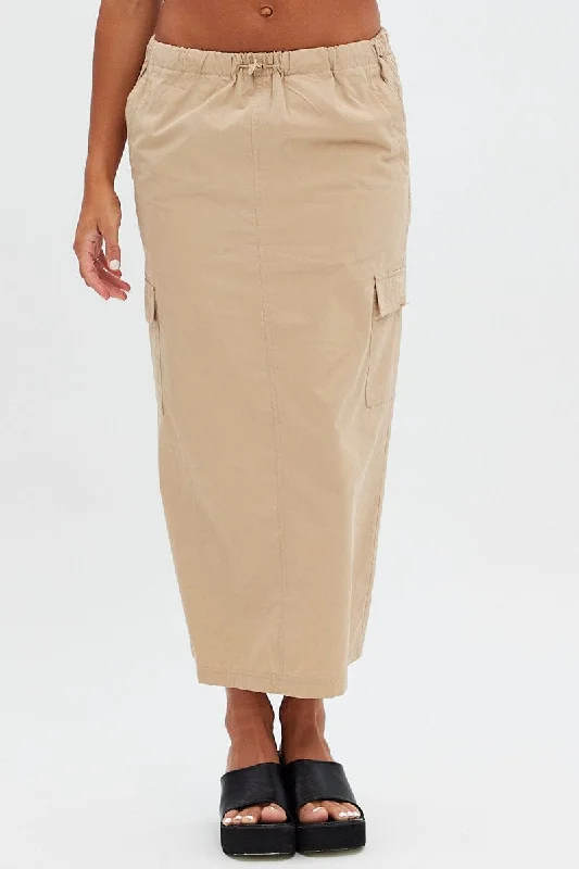 Mini skirt with buttons-Beige Cargo Skirt Midi Cotton