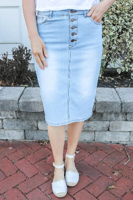 Fringe midi skirt-FLASH SALE * Bella Light Wash Denim Skirt