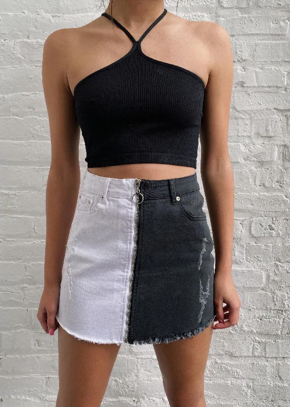 Tiered skirt in teal-Half And Half Denim Skirt ★ Black & White