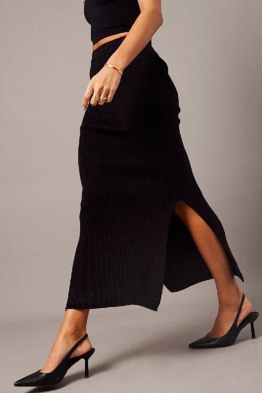 Cargo skirt in yellow-Black Knit Skirt Front Split High Rise