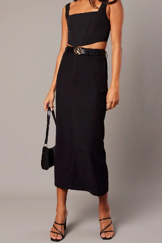 Tiered skirt in brown-Black Tailored Maxi Skirt High Rise