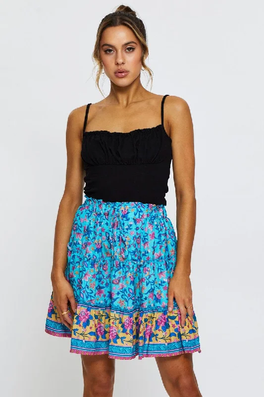 Sequin skirt with lining-Boho Print Skater Mini Skirt