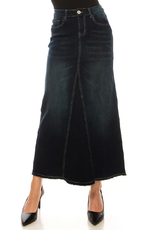 Asymmetrical maxi skirt-Brooke Mermaid Denim Skirt in DK. Indigo