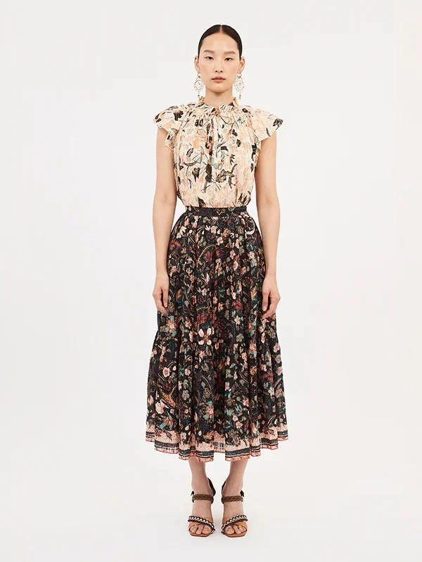 Button-down skirt with belt-Cambrie Skirt