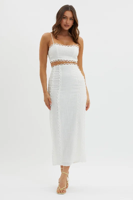 High-low skirt with ruffles-Chamberlain Scallop Trim Maxi Skirt White