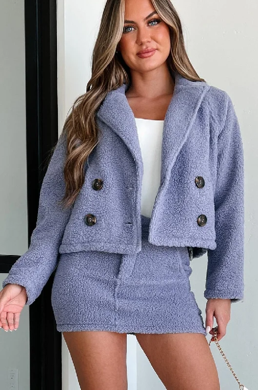 Tiered boho skirt-Cozy Glam Sherpa Jacket & Mini Skirt Two-Piece Set (Dark Lavender)